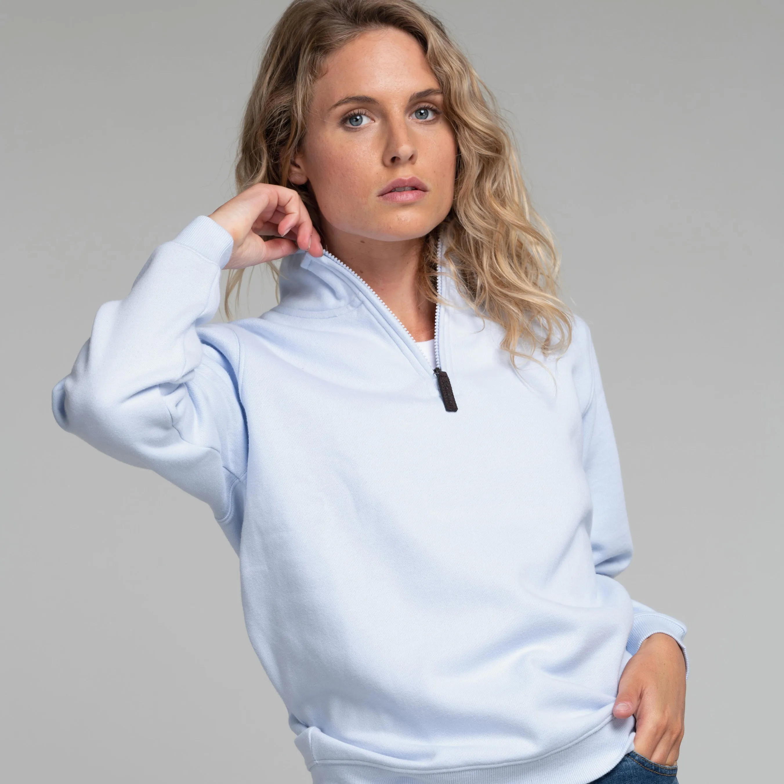 1/4 Zip Sweatshirt - Pale Blue