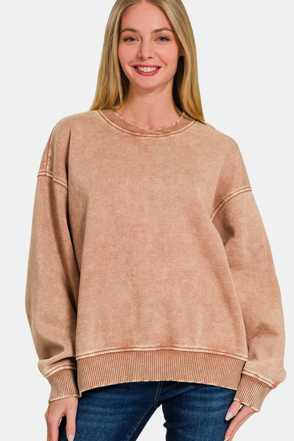 Acid Wash Oversized Fleece Sweatshirt