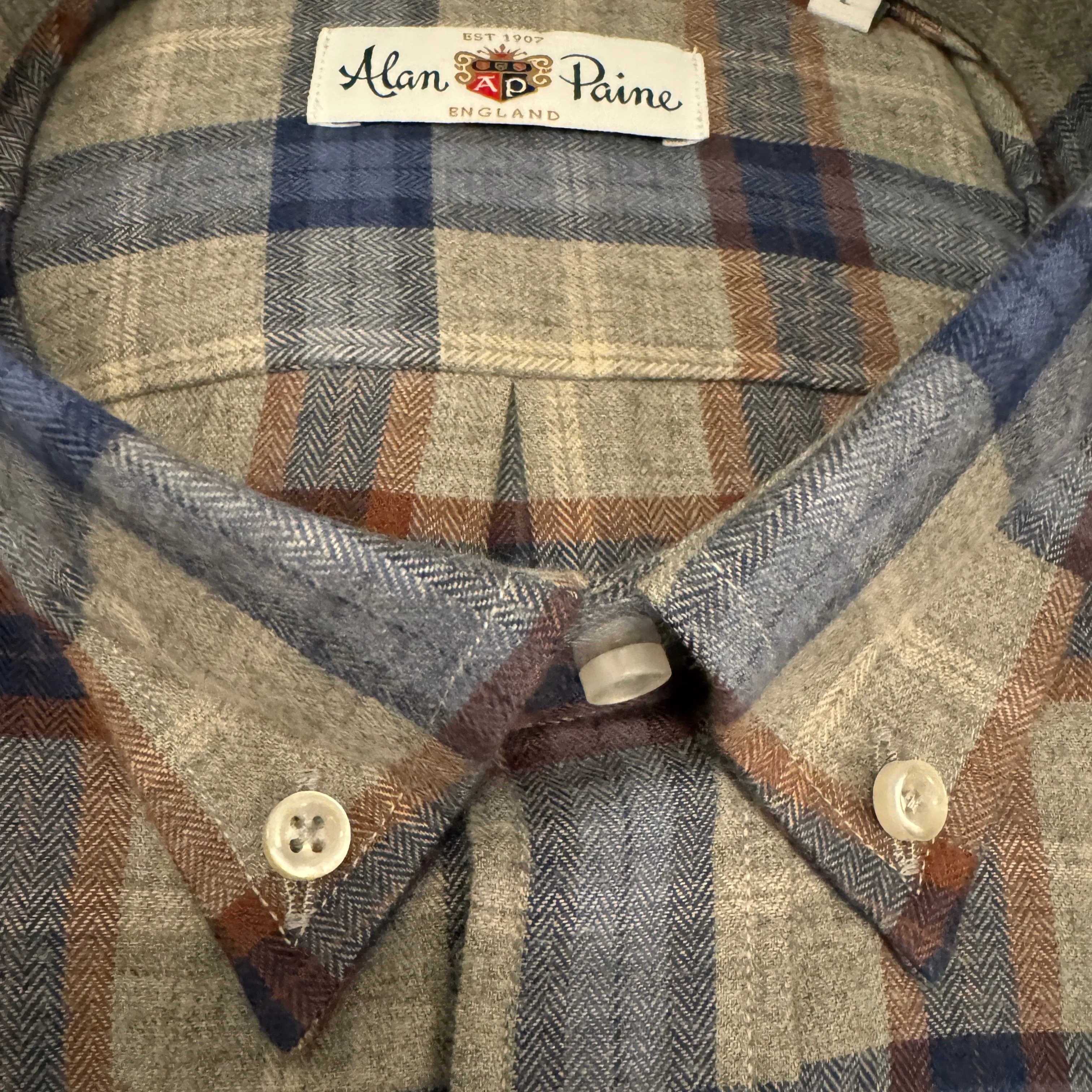 Alan Paine Cotton/Wool BD Shirt Blue Plaid