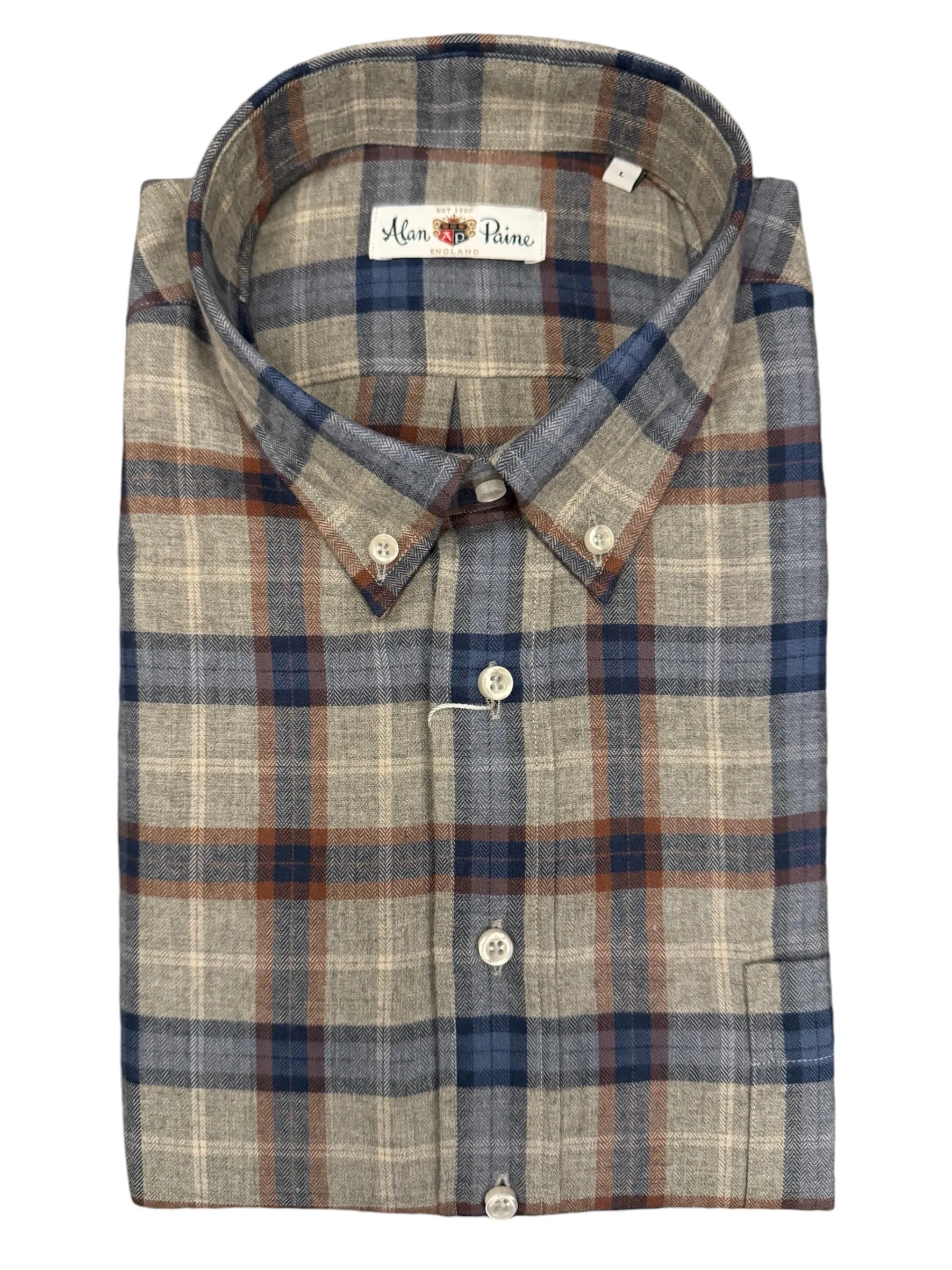 Alan Paine Cotton/Wool BD Shirt Blue Plaid