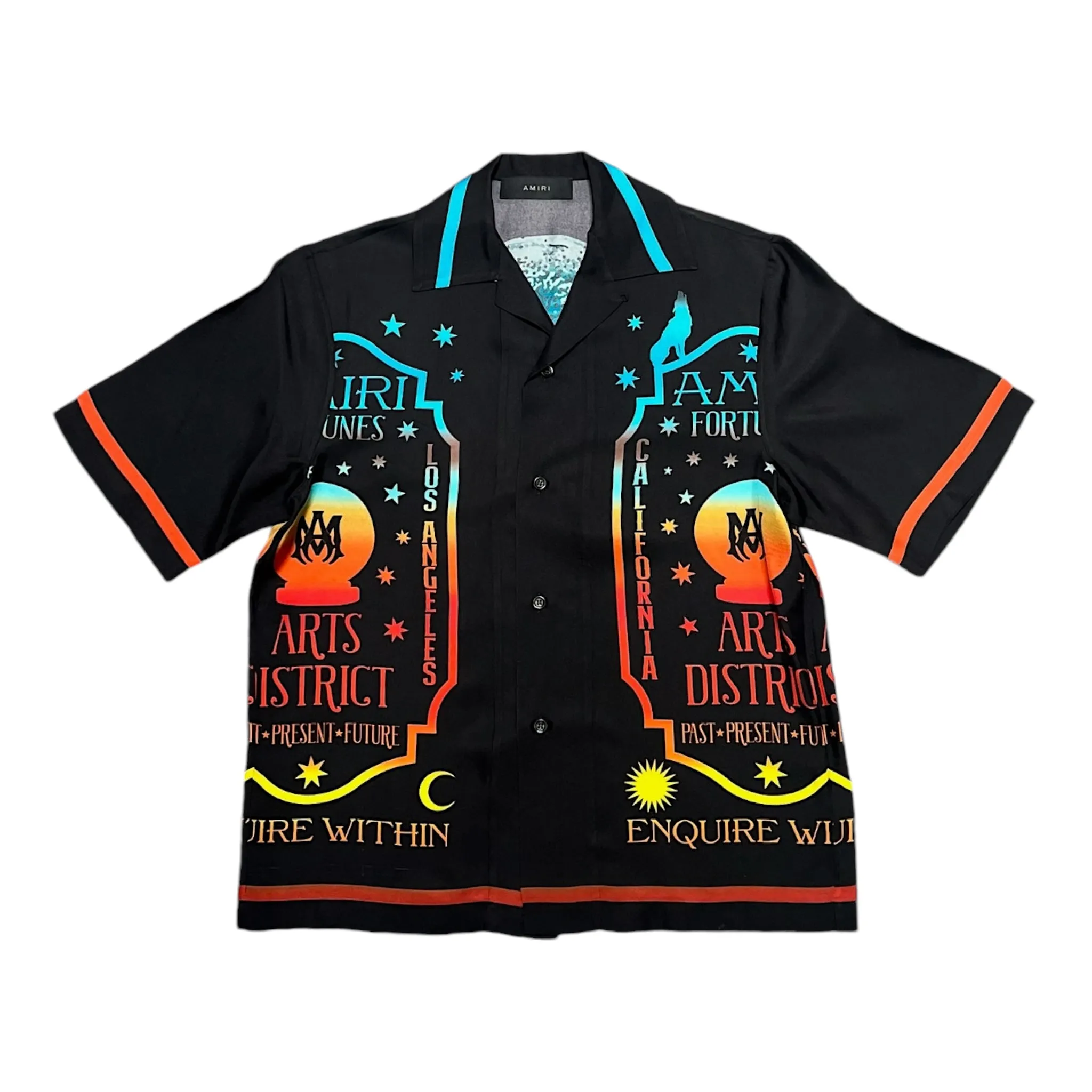 Amiri Fortune Silk Bowling Short Sleeve Button Up Shirt Black Pre-Owned