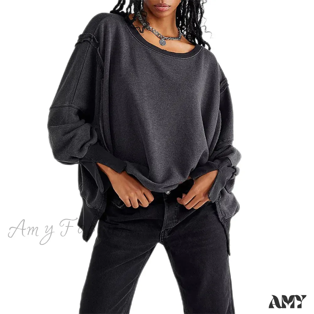 Amy Fashion - 100% Cotton Long Sleeve Pullover Sweatshirts