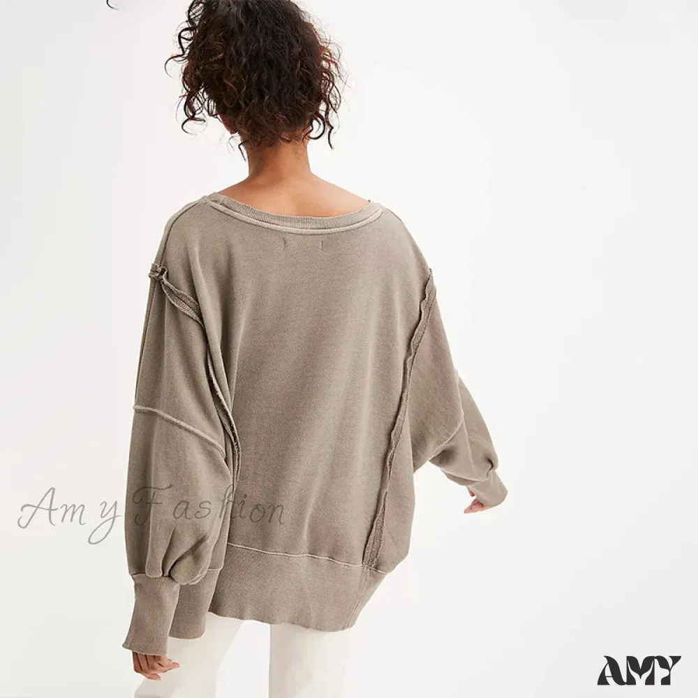 Amy Fashion - 100% Cotton Long Sleeve Pullover Sweatshirts