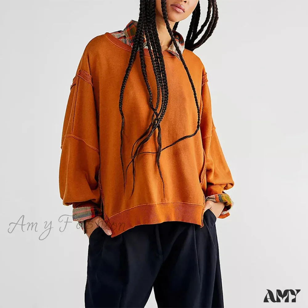 Amy Fashion - 100% Cotton Long Sleeve Pullover Sweatshirts