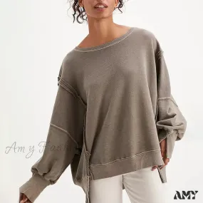 Amy Fashion - 100% Cotton Long Sleeve Pullover Sweatshirts