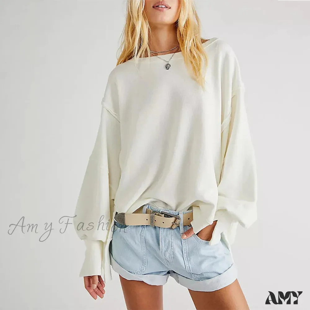 Amy Fashion - 100% Cotton Long Sleeve Pullover Sweatshirts