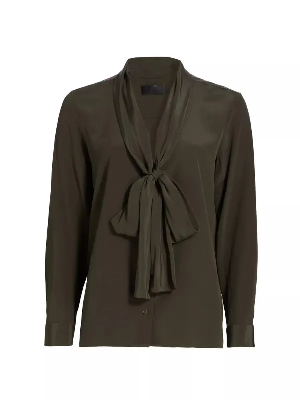 Angelique Tie Neck Blouse in Loden