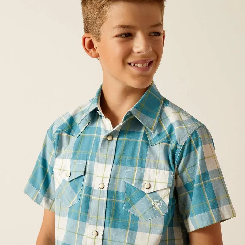 Ariat Boy's Gasoline Plaid Harry Retro Fit Short Sleeve Western Shirt 10051405