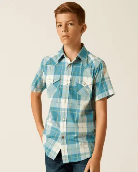 Ariat Boy's Gasoline Plaid Harry Retro Fit Short Sleeve Western Shirt 10051405