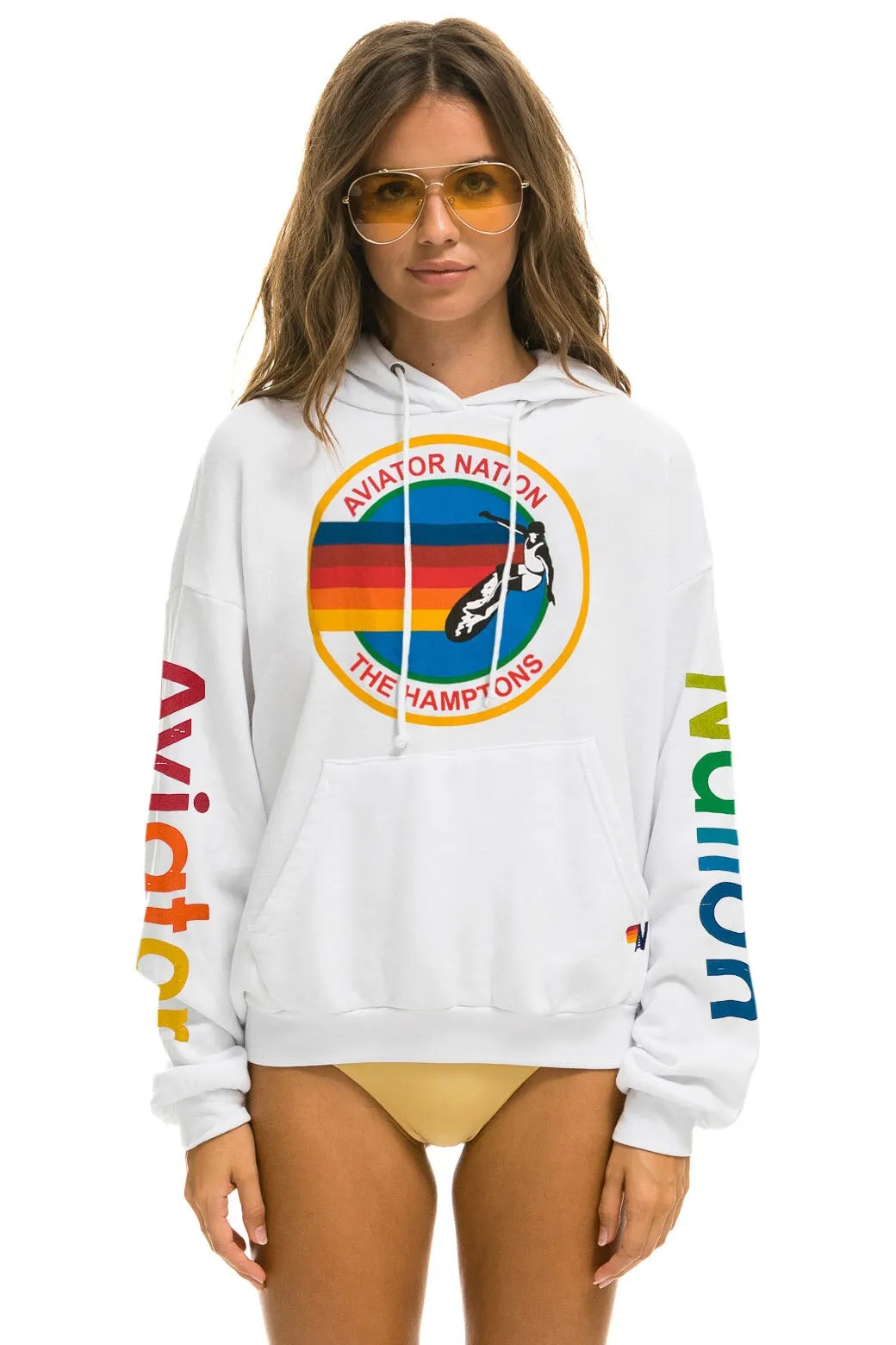 AVIATOR NATION HAMPTONS RELAXED PULLOVER HOODIE - WHITE