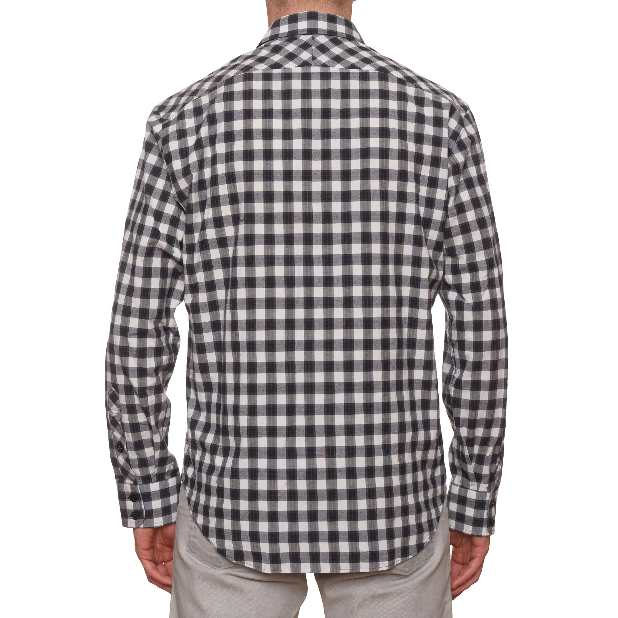 BILLY REID Gray-White Plaid Cotton Casual Shirt NEW US L Standard Cut