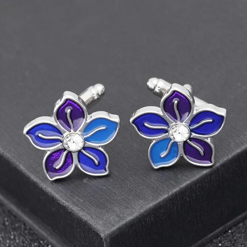 Blue Purple Petal Flower Cuff-links