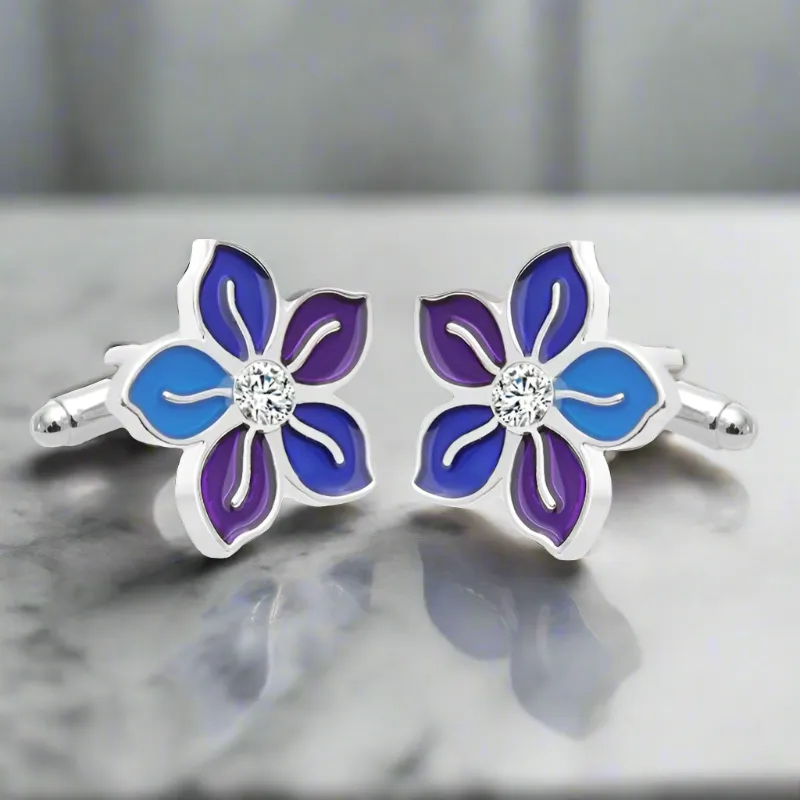 Blue Purple Petal Flower Cuff-links