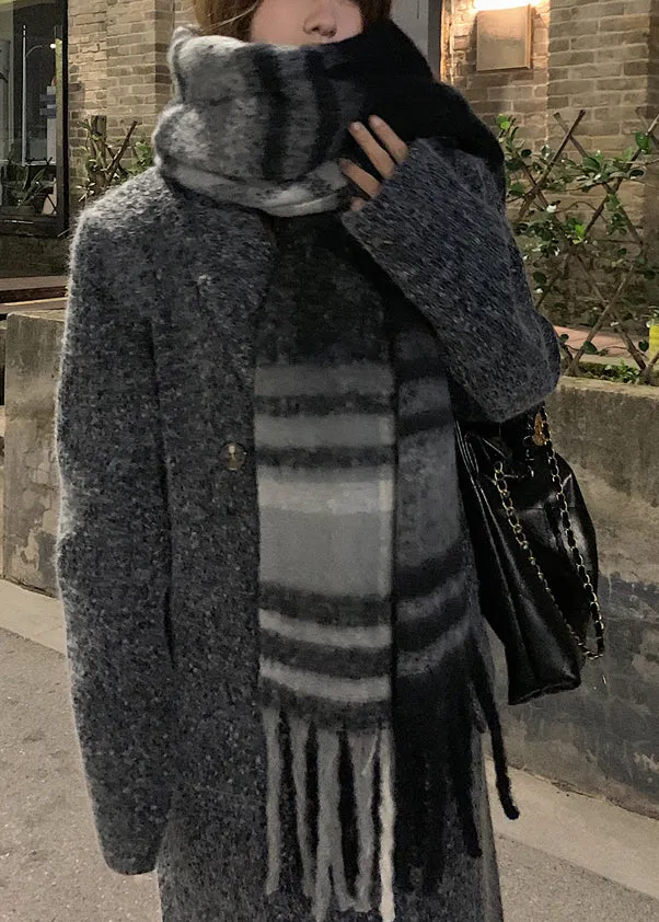 Boutique Black Grey Plaid  Faux Cashmere Warm Scarf ML2257