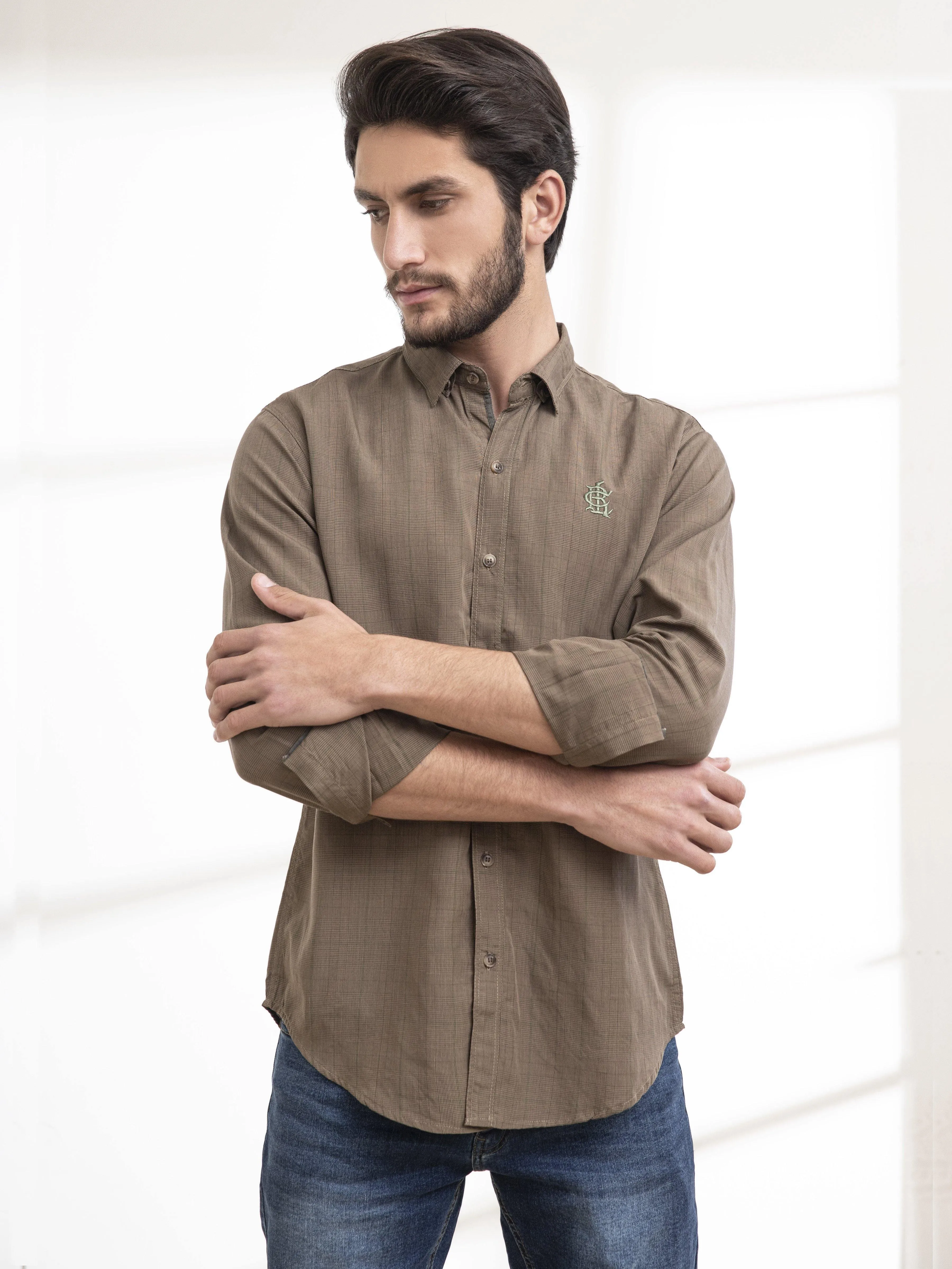 CASUAL SHIRTS FULL SLEEVE BROWN CHECK