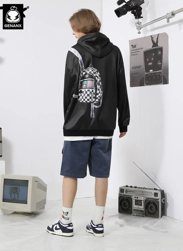 Checkerboard Backpack Print Fleece Hoodies