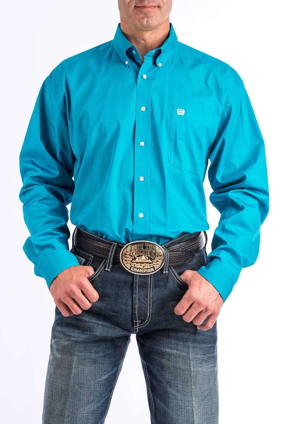 Cinch Men's L/S Classic Fit Solid Western Button Down Shirt in Turquoise