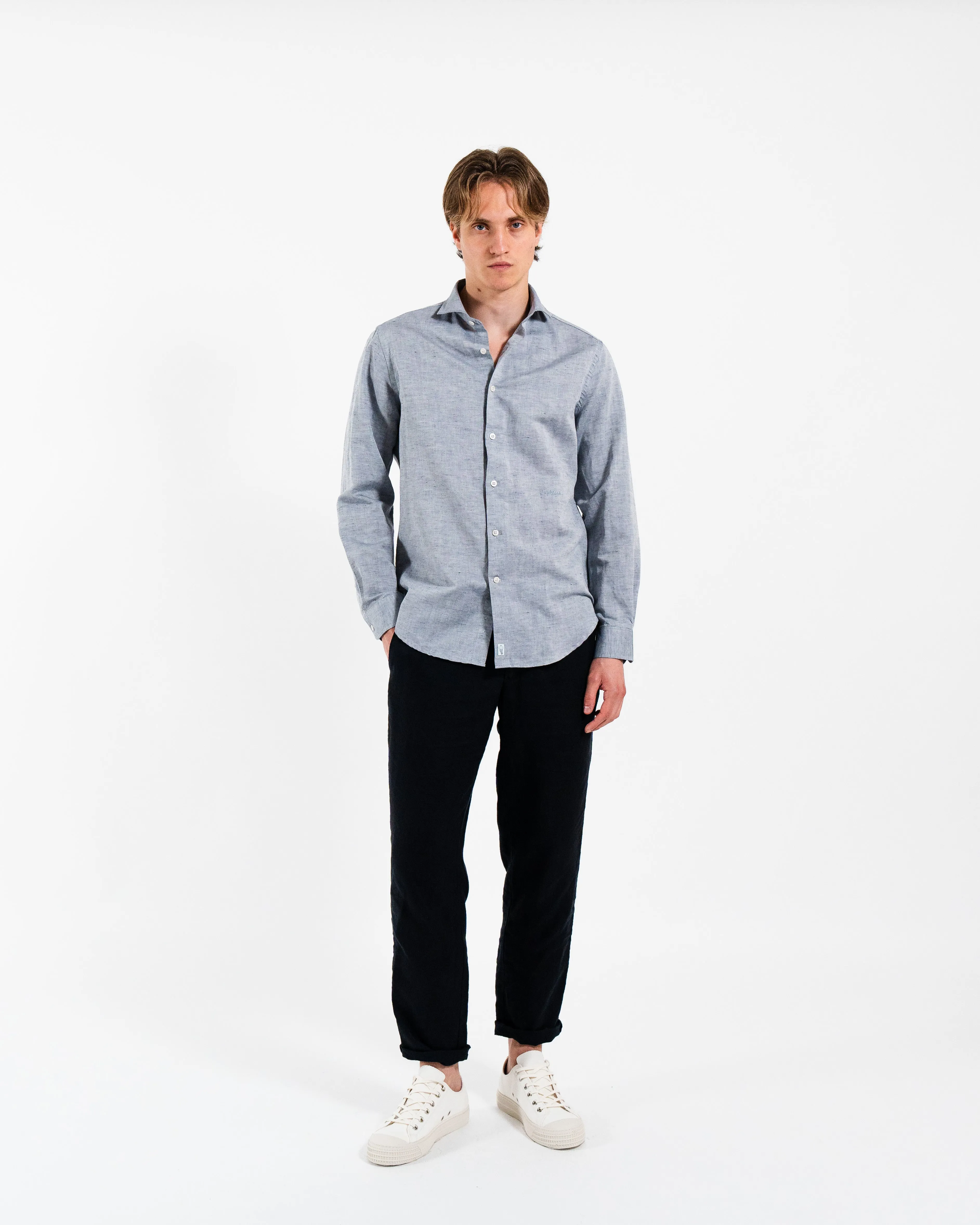 Classic Asphalt Black Linen-Blend Shirt