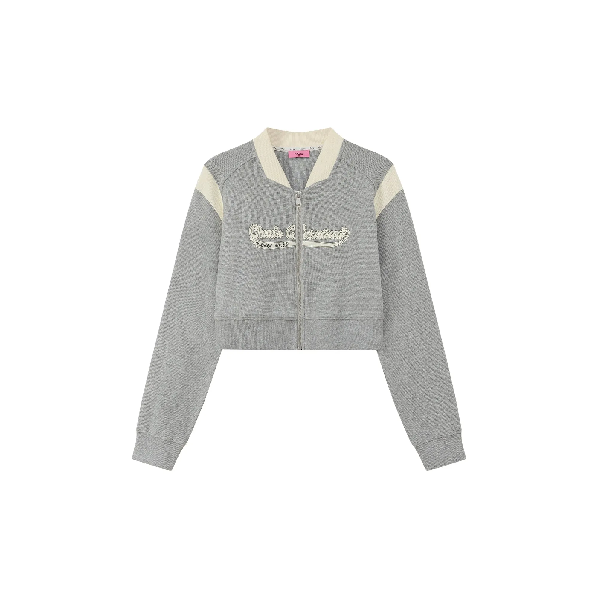 Color Matching Line Cropped Zip-Up