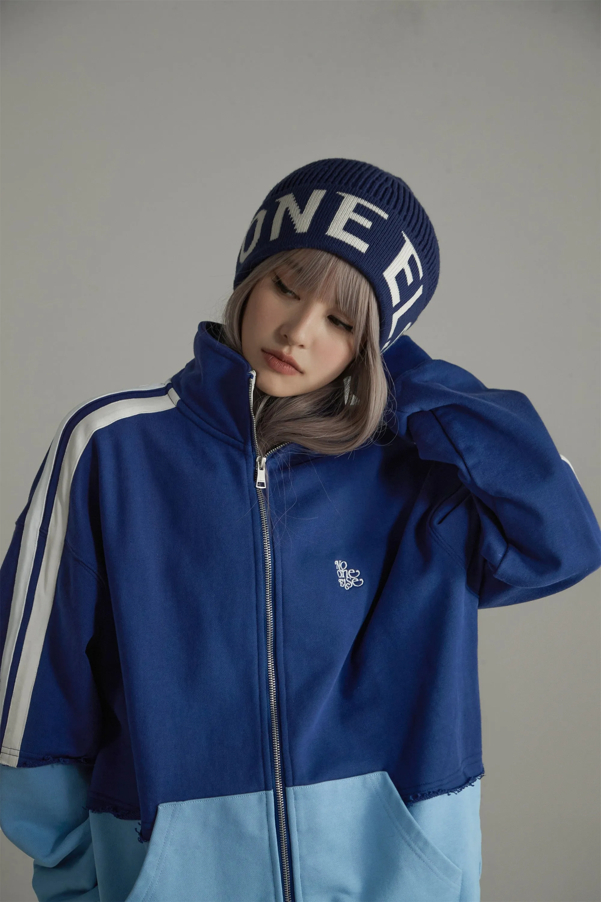 Color Matching Oversize Zip-Up Hoodie