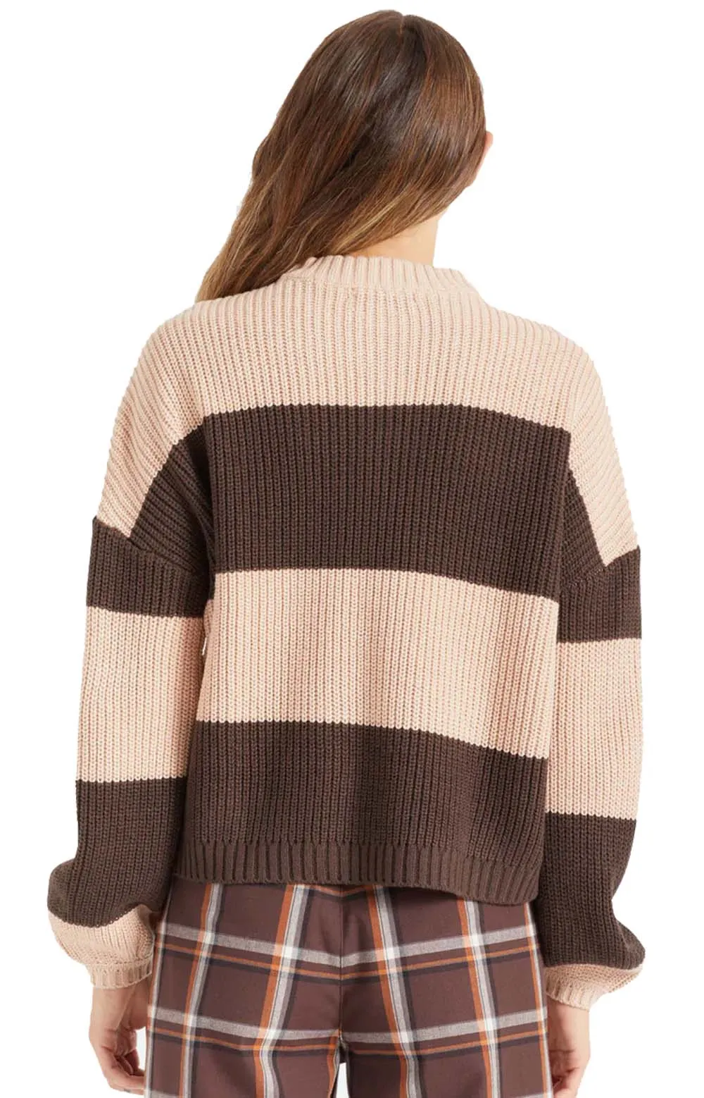 Colorblock Balloon Sleeve Pullover Sweater - Rose Dust