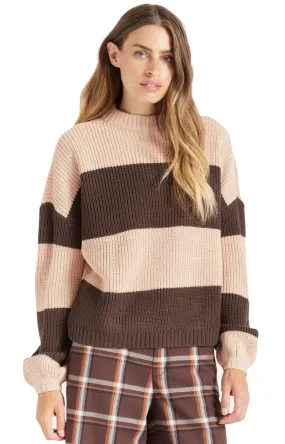 Colorblock Balloon Sleeve Pullover Sweater - Rose Dust