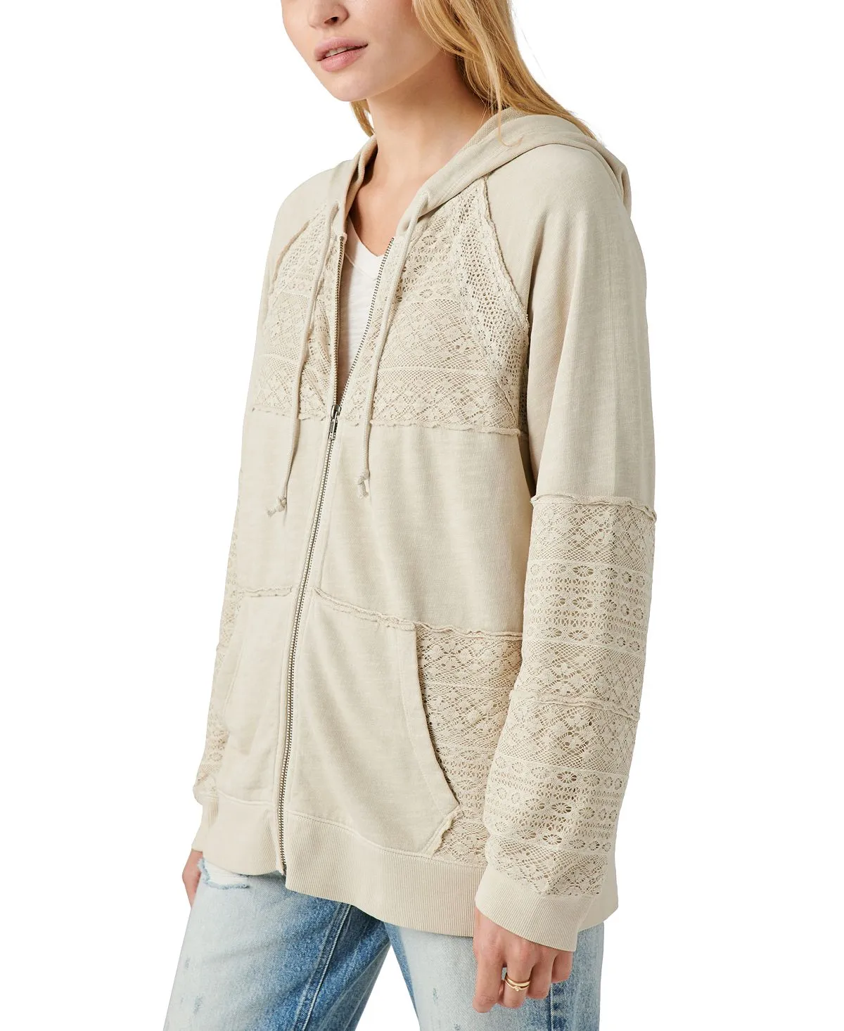 Cotton zip-up hoodie with lace insert Lucky Brand