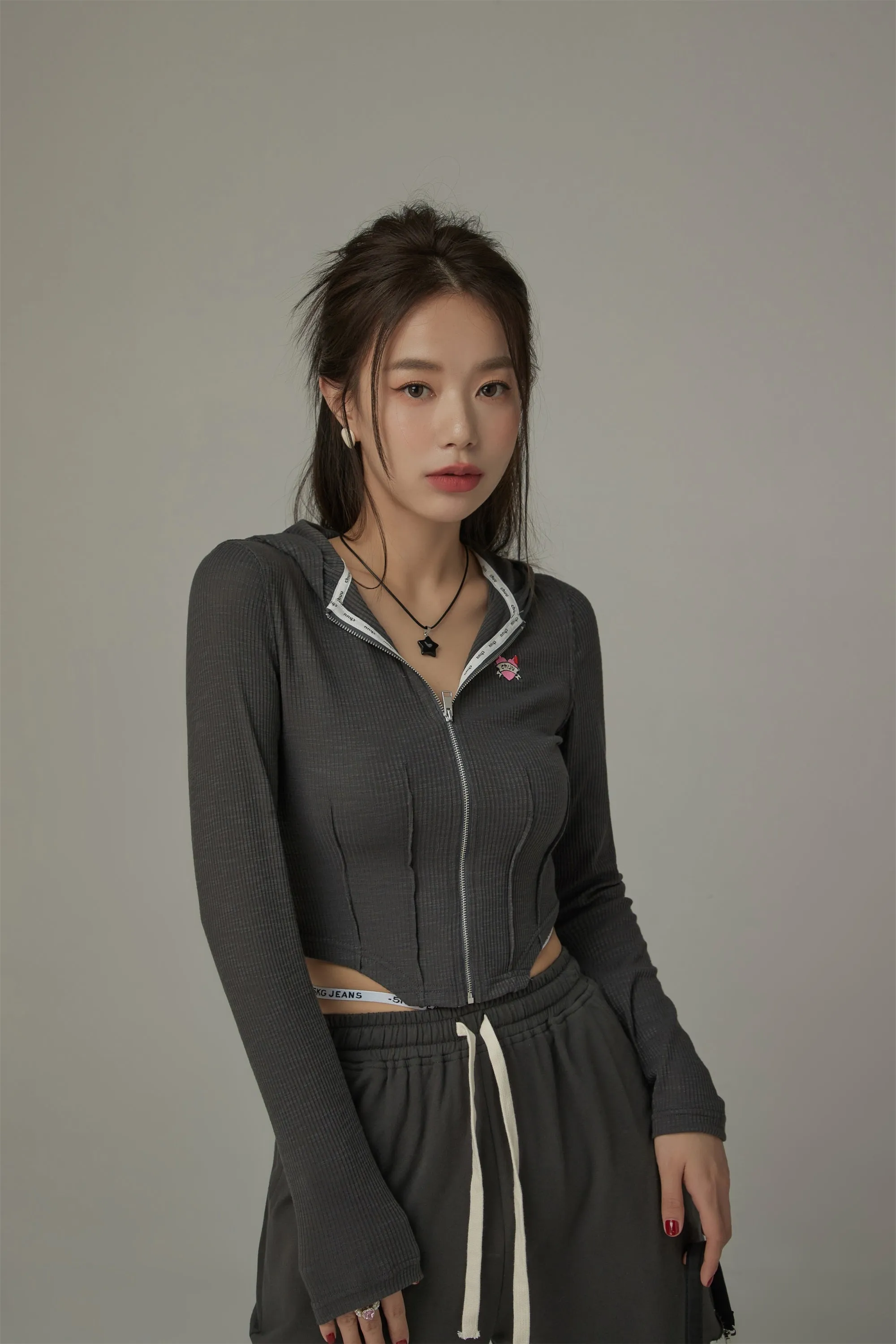 Cropped Corset Zip-Up Hoodie