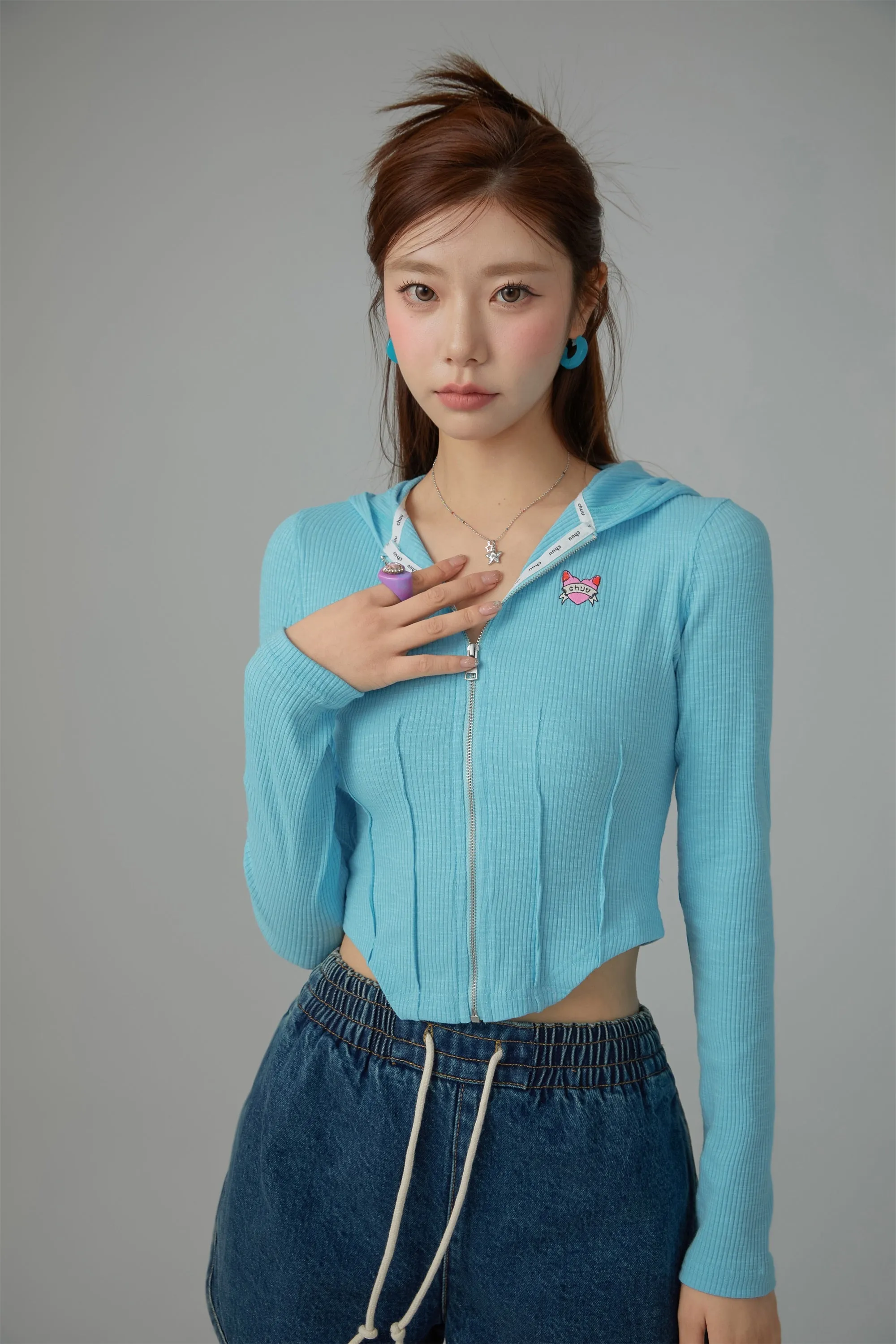 Cropped Corset Zip-Up Hoodie