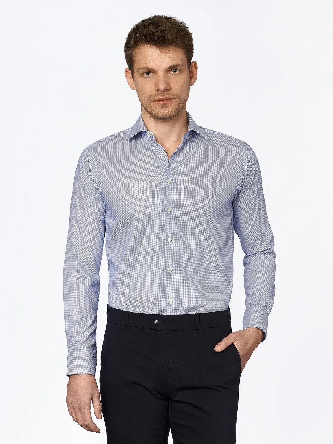 Dress Shirt Slim Fit Check Blue