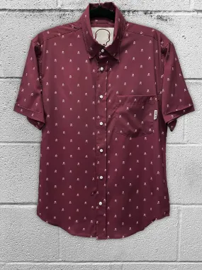 ESSENTIAL INFINITY SKULL MAROON PEARL SNAP BUTTON UP