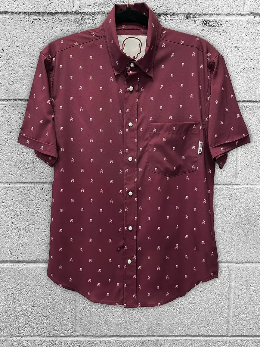 ESSENTIAL INFINITY SKULL MAROON PEARL SNAP BUTTON UP