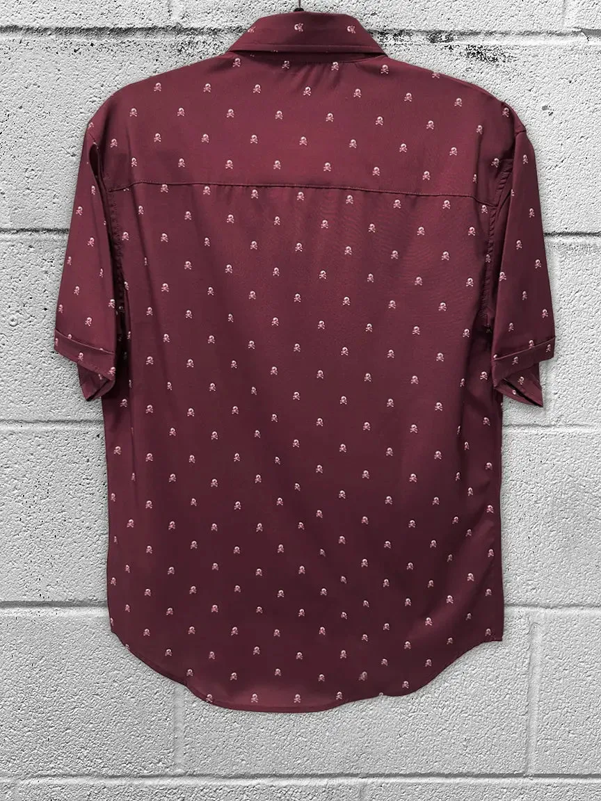 ESSENTIAL INFINITY SKULL MAROON PEARL SNAP BUTTON UP