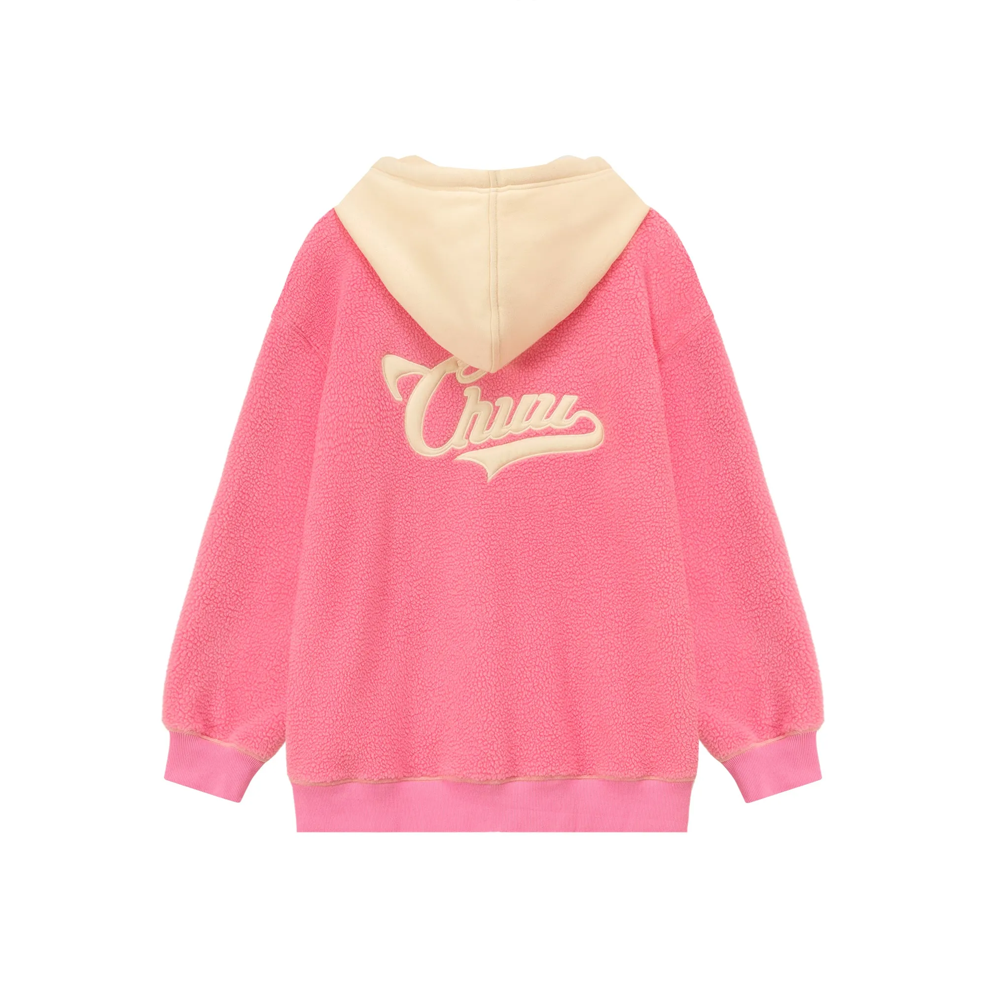 Fleece Color Combination Hooded Zip-Up