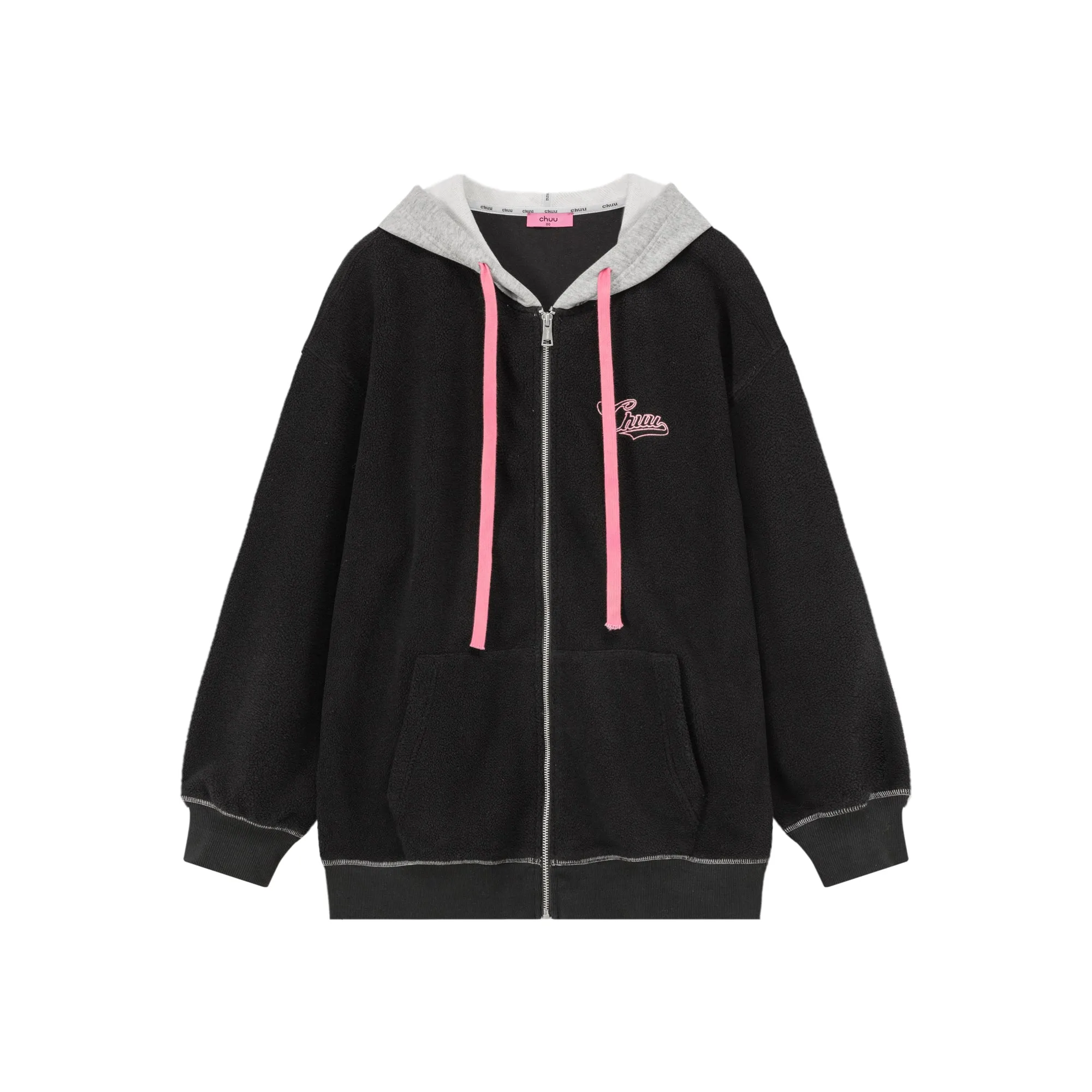 Fleece Color Combination Hooded Zip-Up