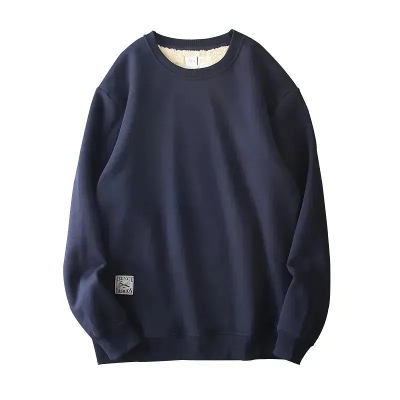 Fleece-lined Teens Oversized Winter cotton Pullover tops Round neck Sweatshirt