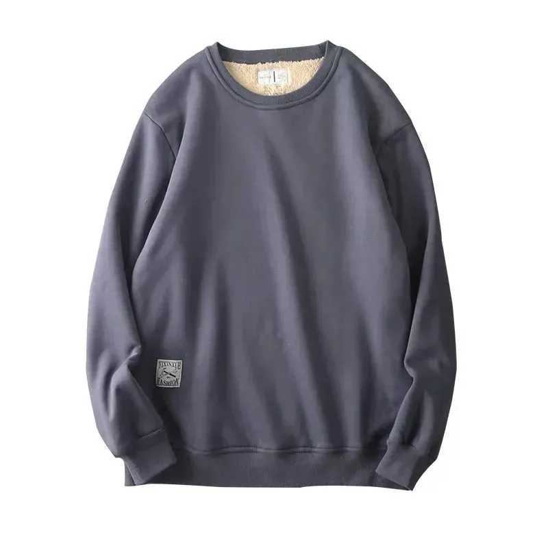 Fleece-lined Teens Oversized Winter cotton Pullover tops Round neck Sweatshirt