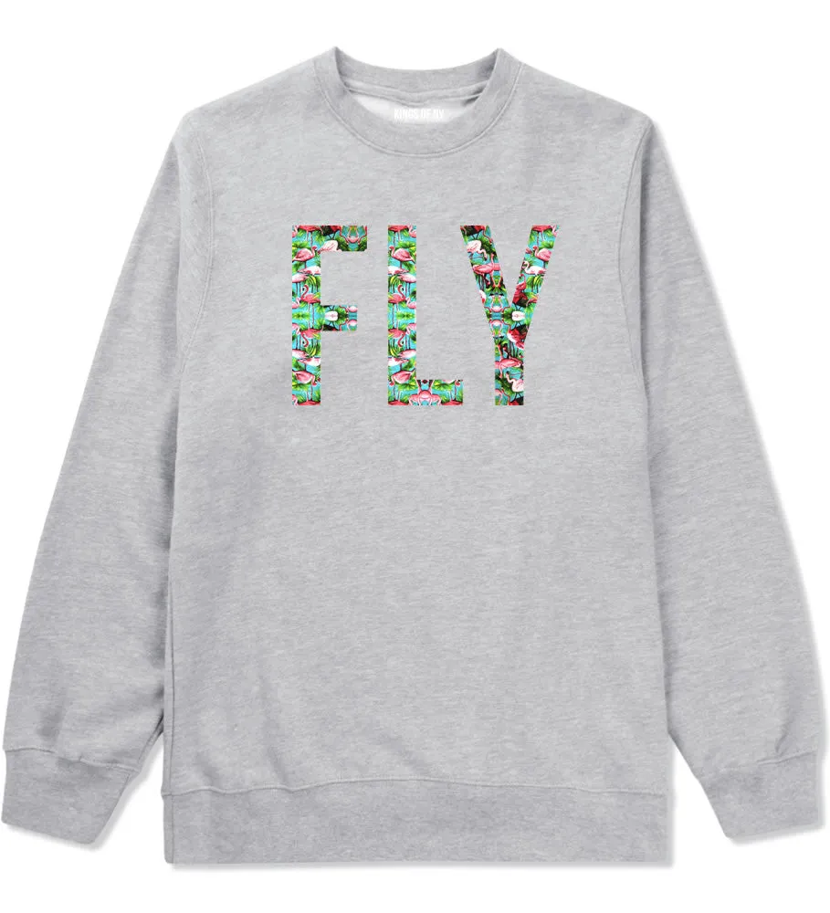 FLY Flamingo Print Summer Crewneck Sweatshirt