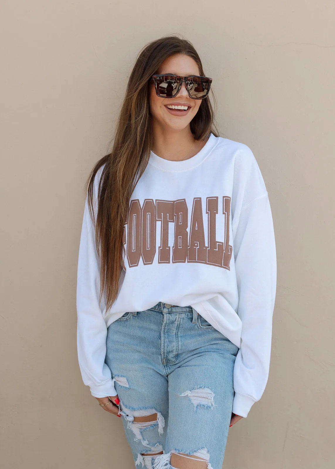 FOOTBALL Brown Puff Varsity Crewneck