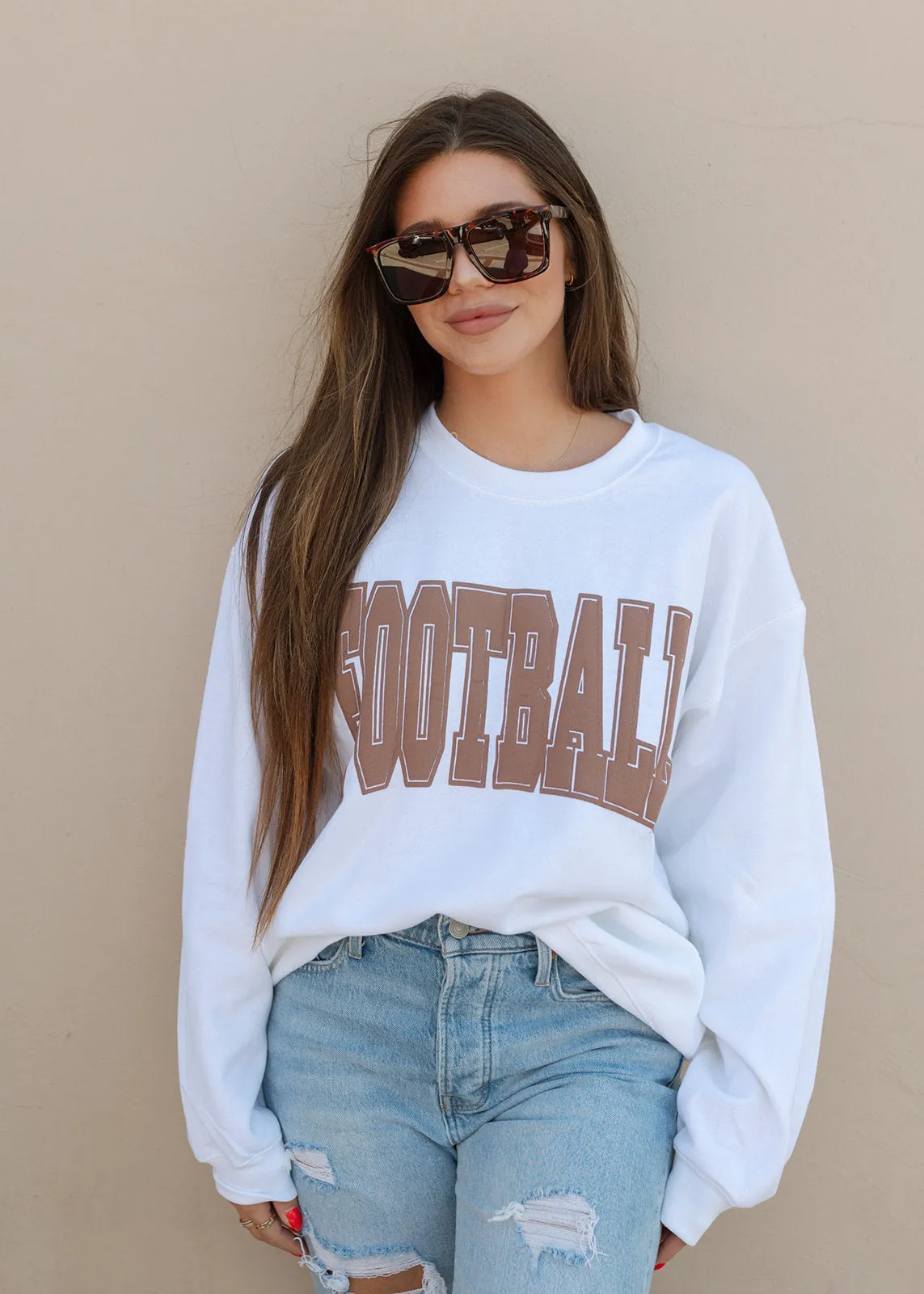 FOOTBALL Brown Puff Varsity Crewneck