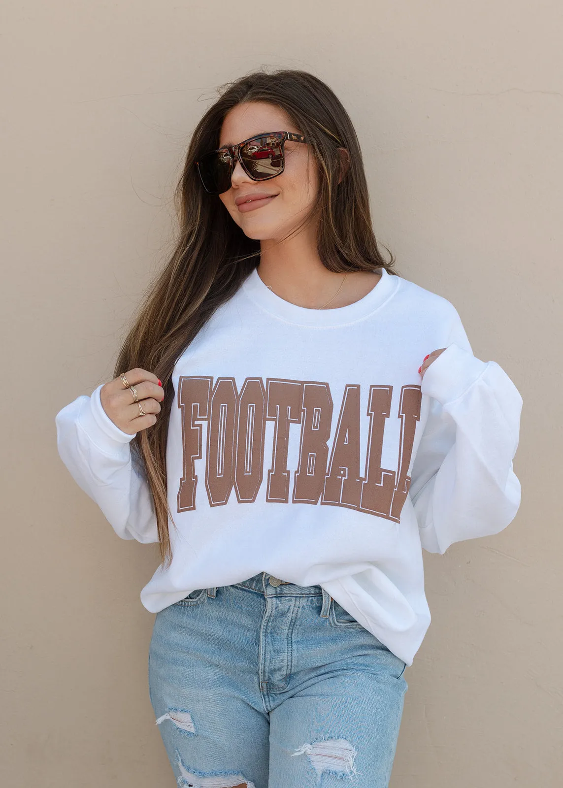 FOOTBALL Brown Puff Varsity Crewneck