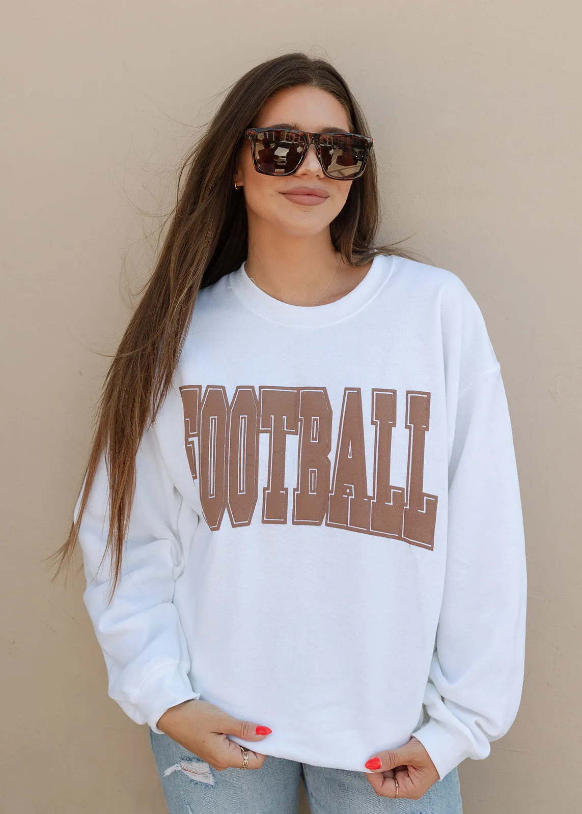 FOOTBALL Brown Puff Varsity Crewneck