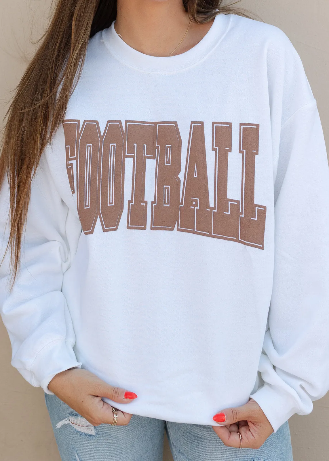 FOOTBALL Brown Puff Varsity Crewneck