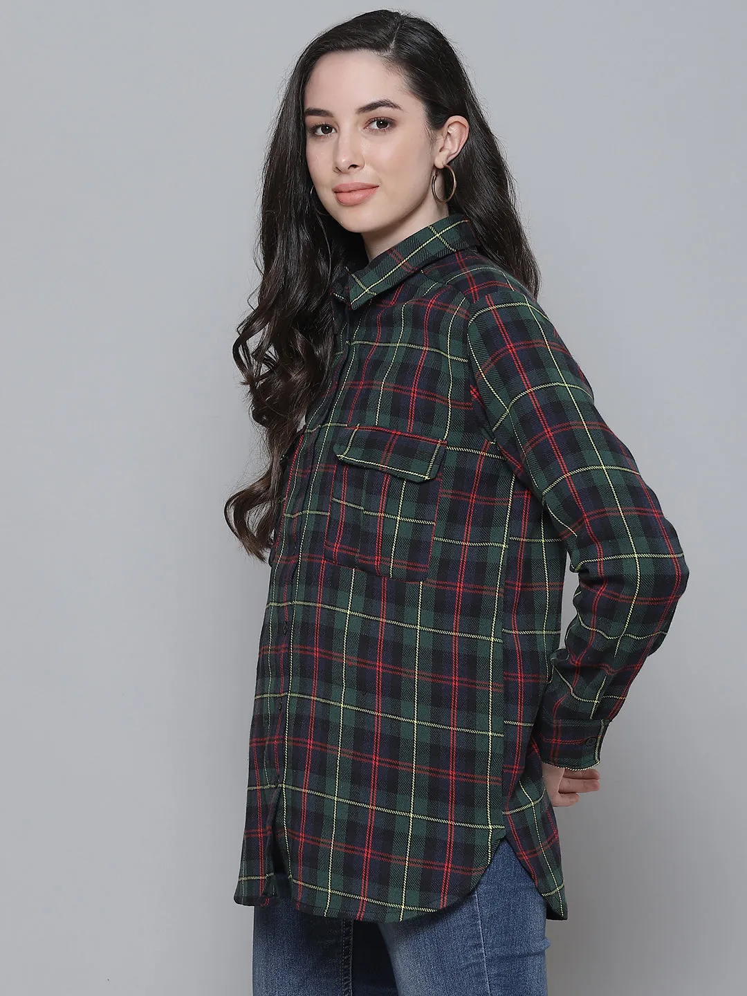 Green Plaid Check Boyfriend Shirt