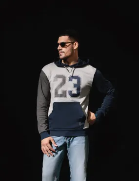 Grey & Navy Blue Color Block Hoodie