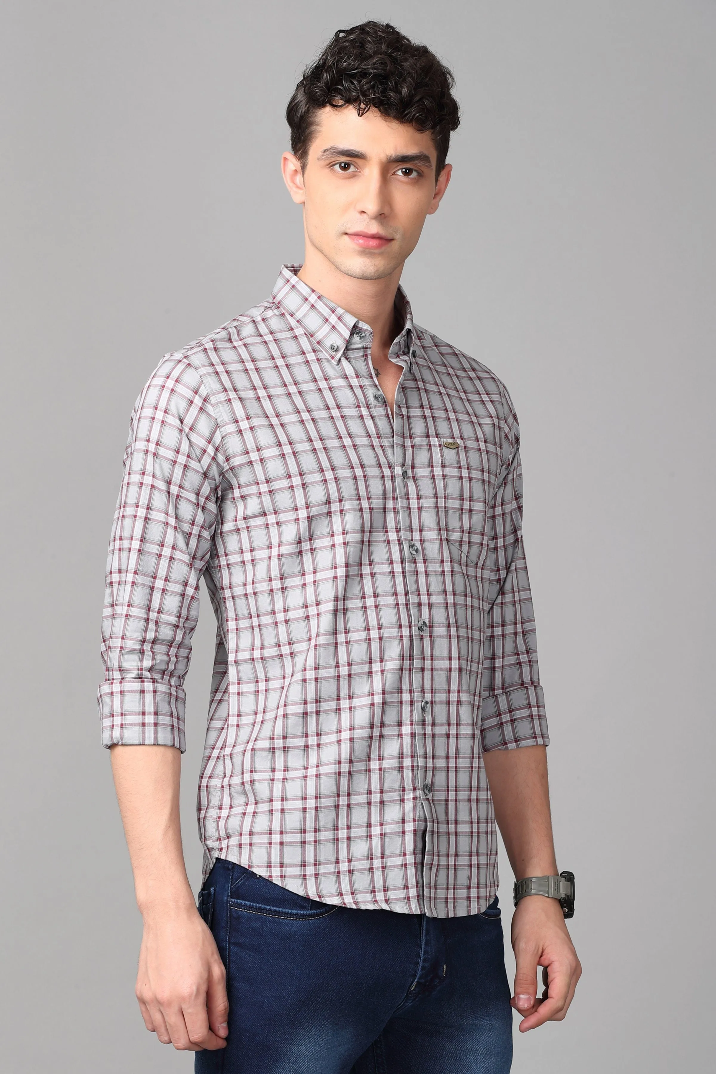 Grey with Red Checks Shirt