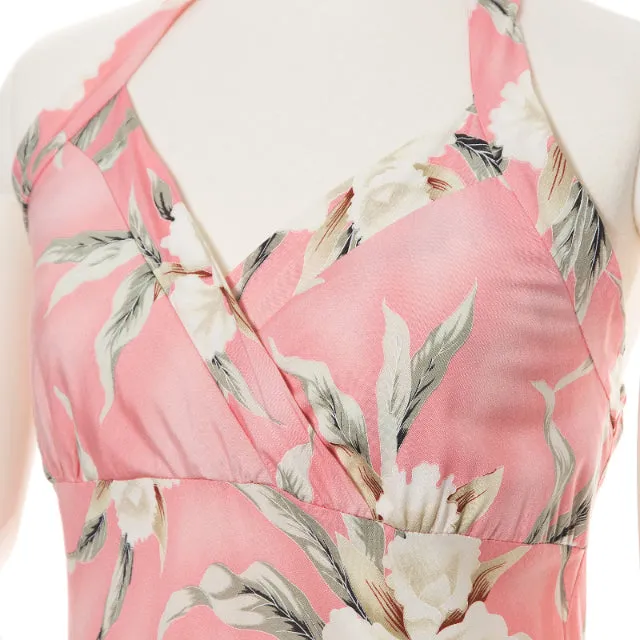 Halter Mid Length Pink Orchid Hawaiian Dress