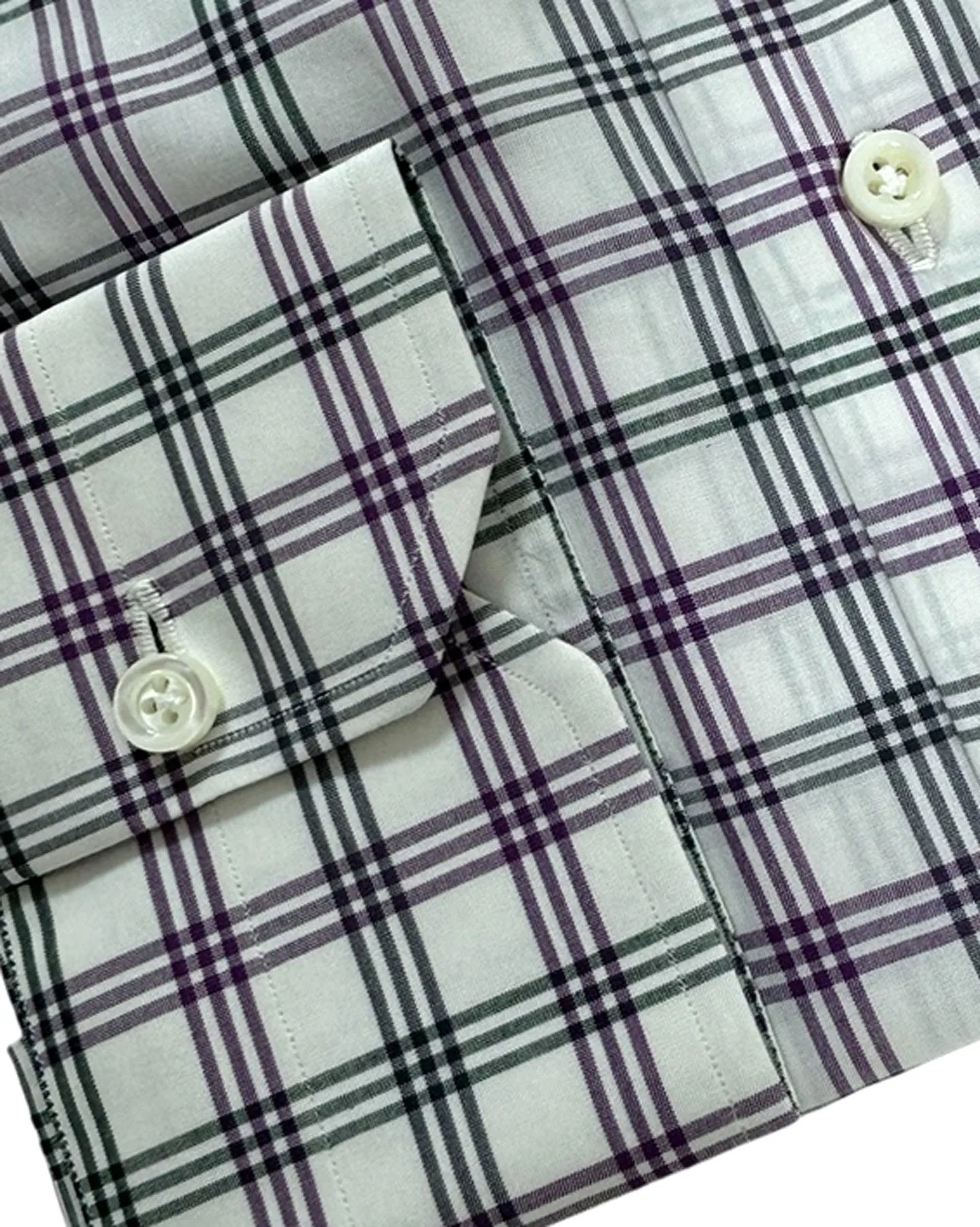 Isaia Shirt White Purple Glen Check 39 - 15 1/2 Regular Fit