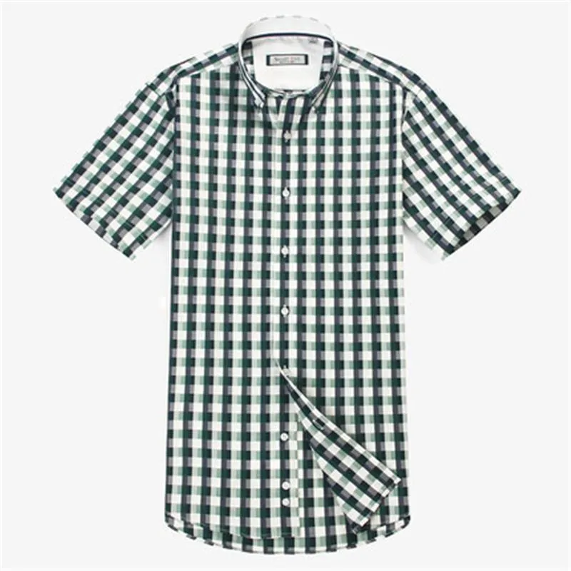 Men's Shirts 100% Cotton Summer Plaid Shirts Men Casual Plus Size Shirt