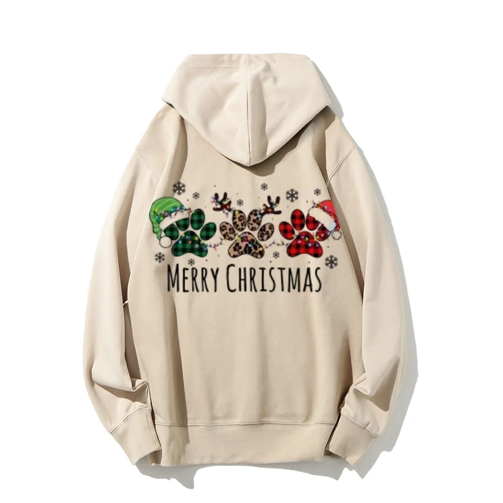 Merry Christmas Graphic Pullover With Kangaroo Pocket Hoodies